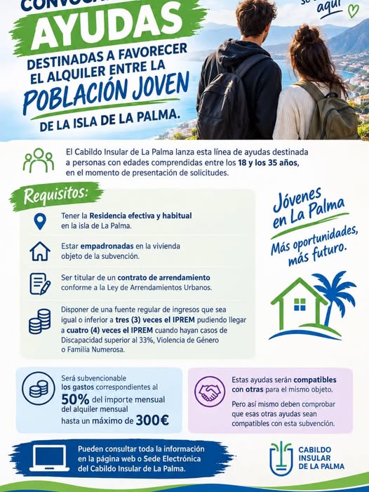 El Cabildo de La Palma convoca ayudas al alquiler para jóvenes de 18 a 35 años